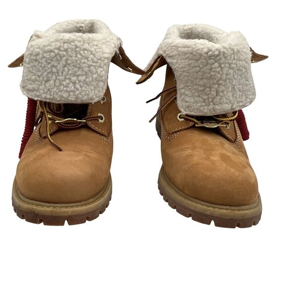 Timberland Womens 6.5W Teddy Fleece Fold-Down Wheat Waterproof Leather Boots - Picture 8 of 16
